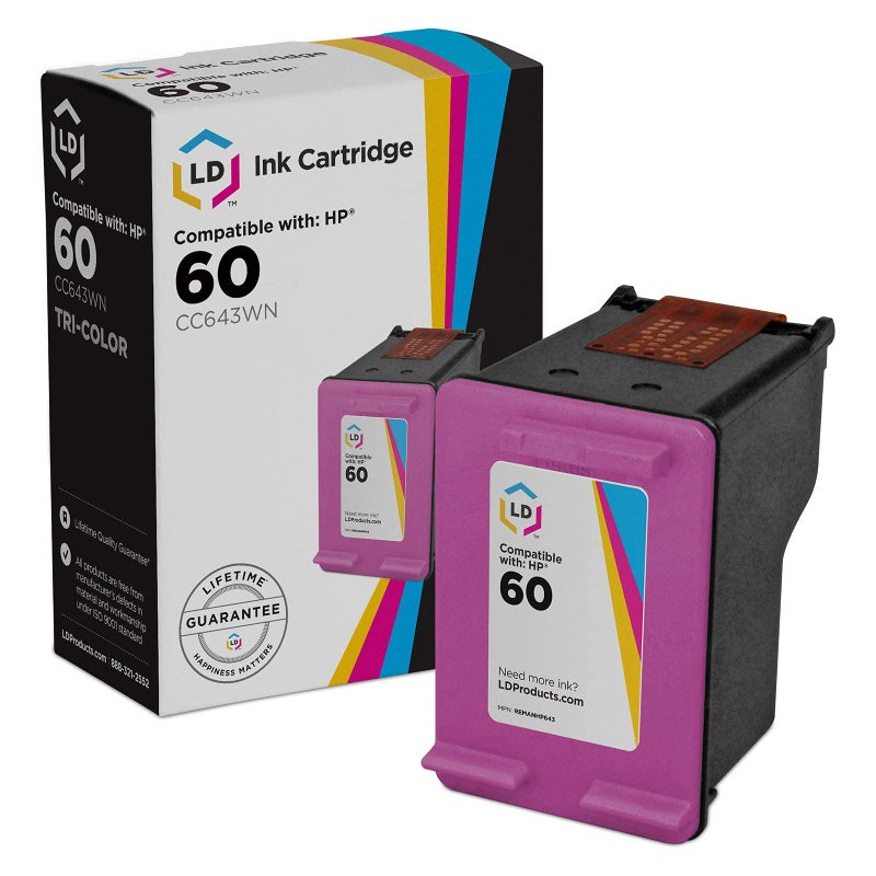 LD Products Remanufactured Compatible Ink Cartridge Replacement for HP 60 CC643WN (Tri Color) for use in HP Photosmart, Envy e All-in-one, and Deskjet Printers - Image 1